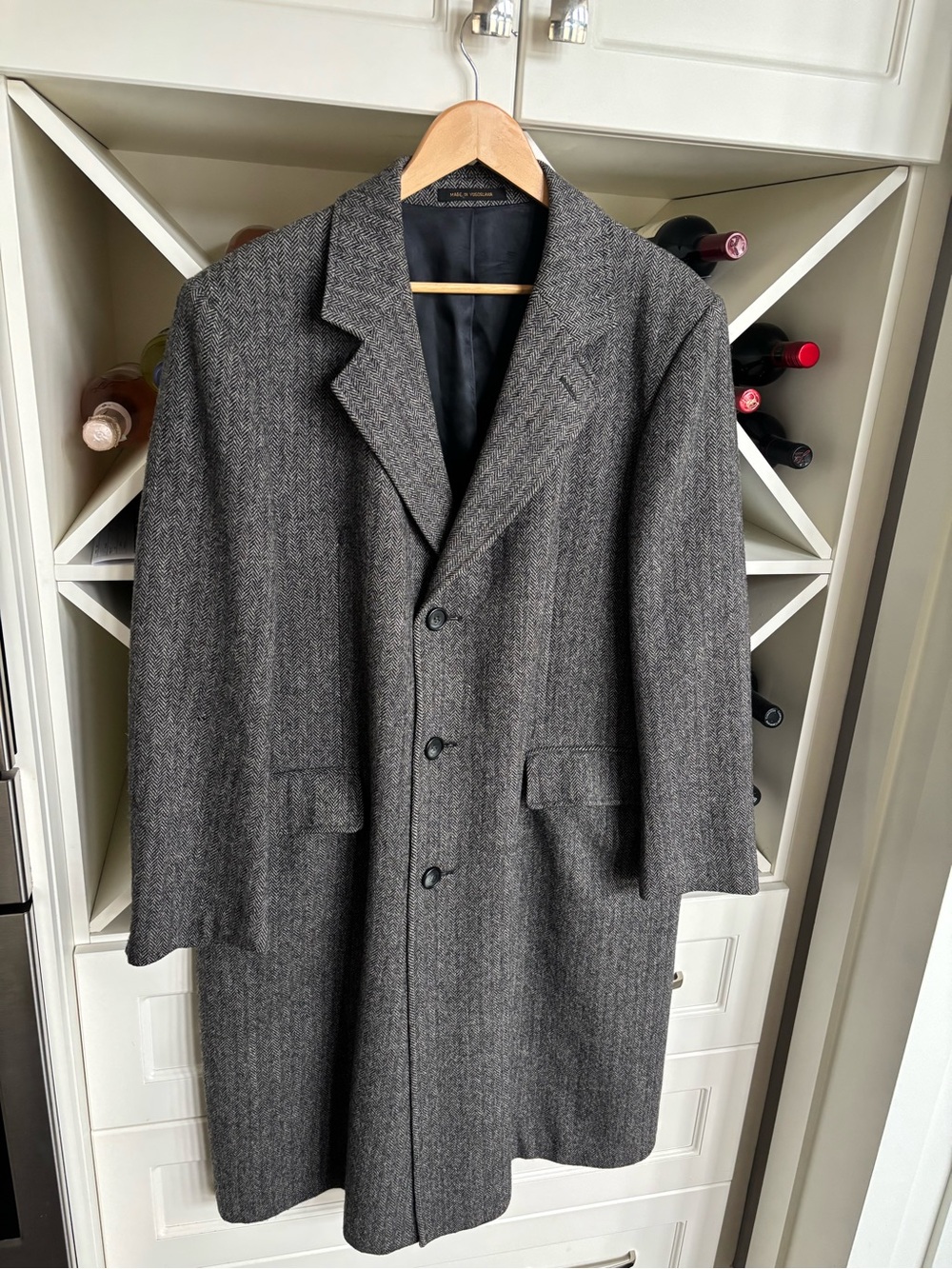 Adams Men’s Gray Herringbone Dress coat 💯 wool size 44 regular